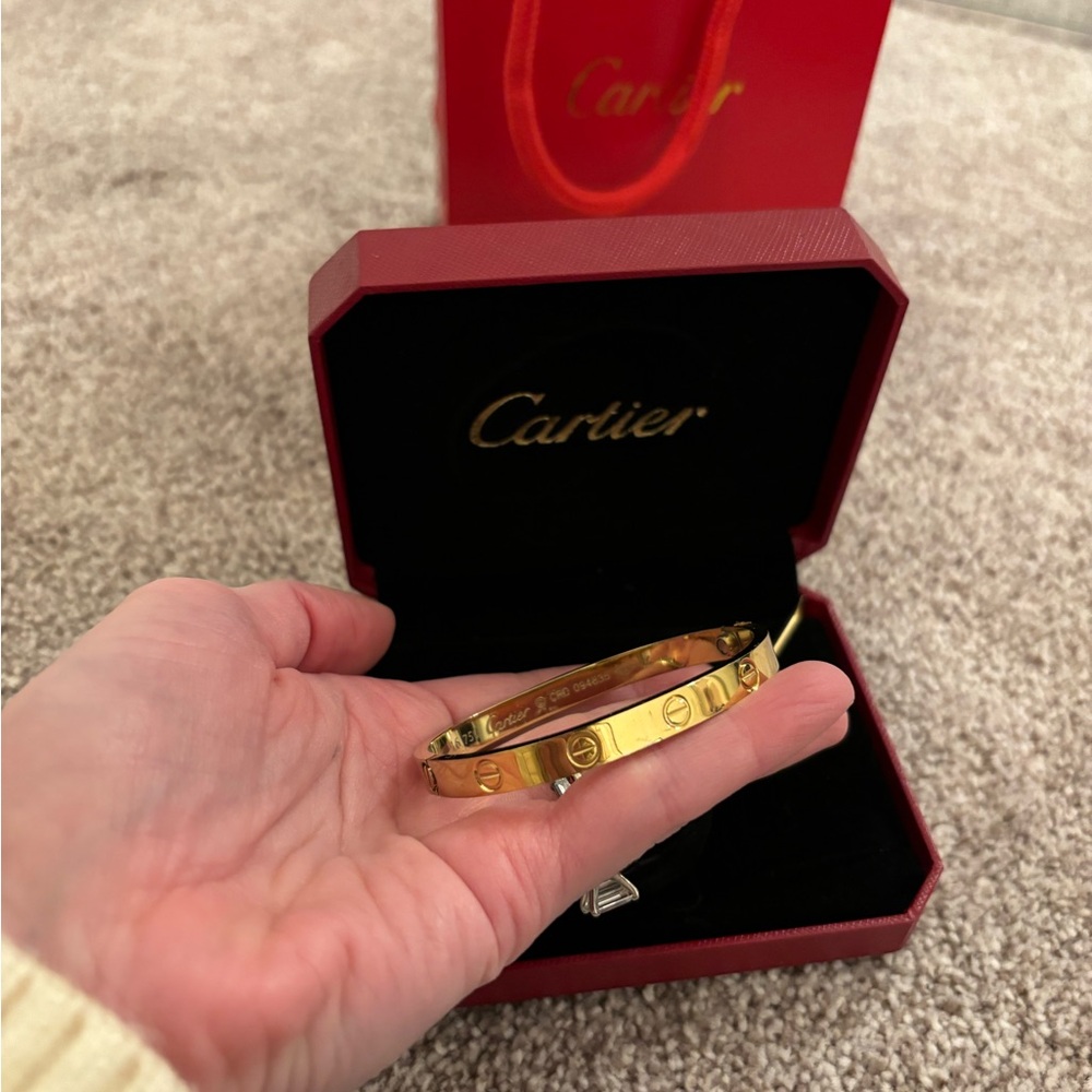 Gold Bracelet with Red Box and Bag